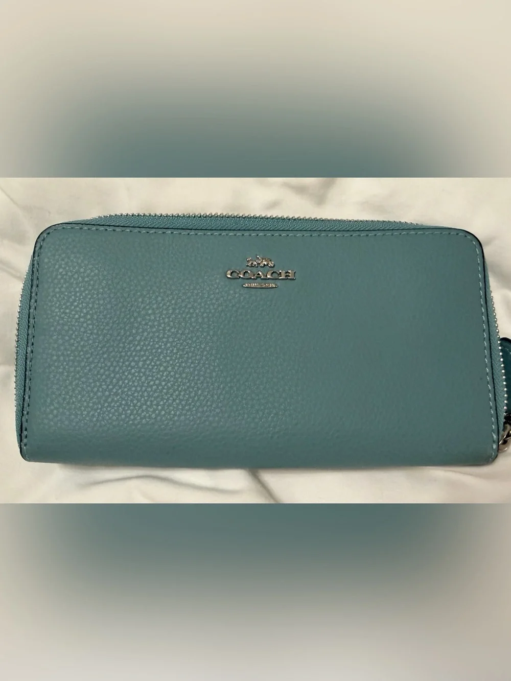 COACH Pebbled Leather Zip Pouch in Teal Blue